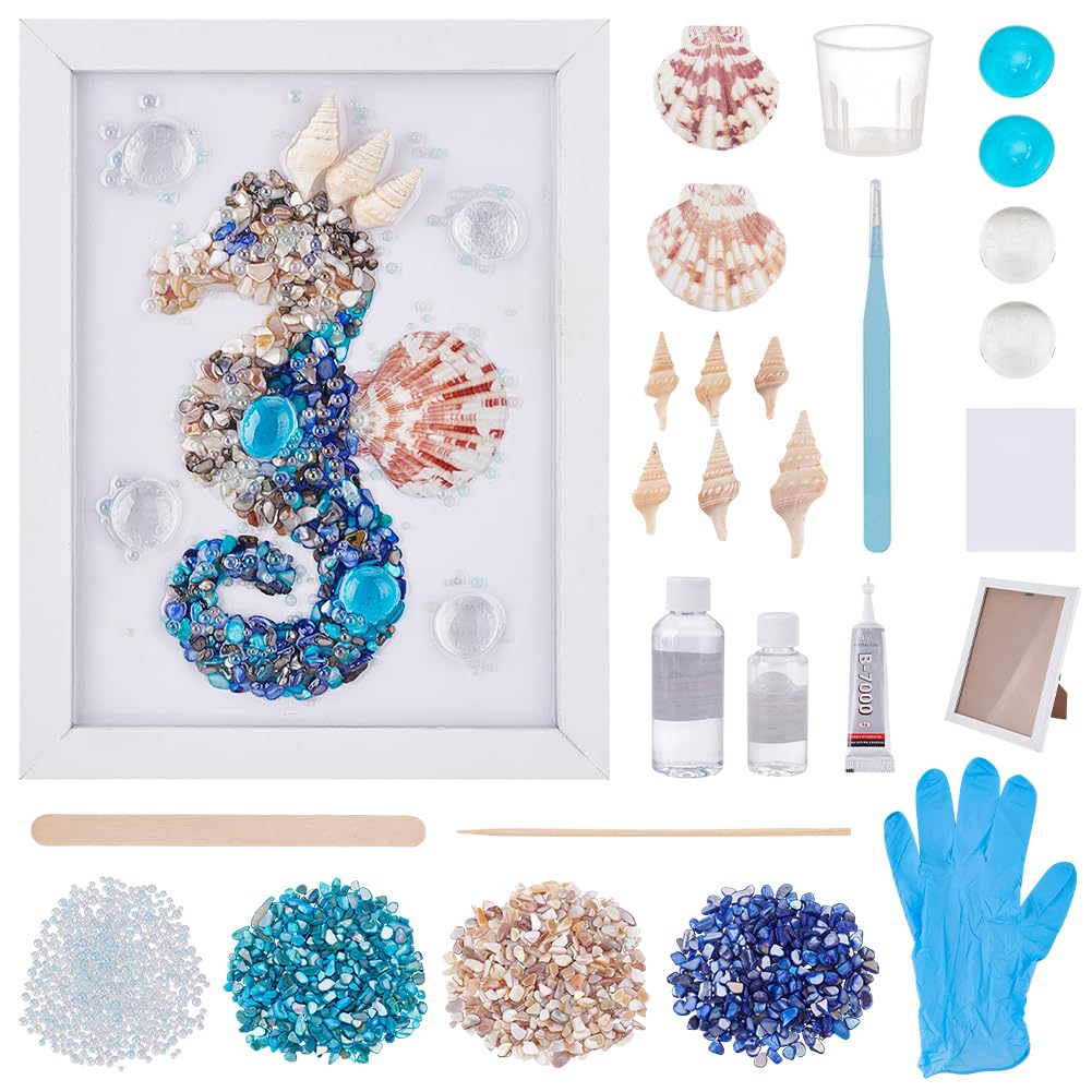 WEBEEDY DIY Seahorse Sea Glass Resin Kit DIY Sea Animals Glass Art Kit with Instruction for Adults Beginners Seahorse Art Summer Resin Decorations Frame Home Bookshelf Office Wall Decor(5.9x7.9)