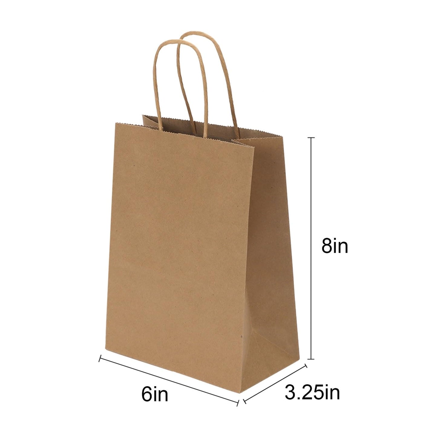 Joybe 300 Pack 5.95x3.25x8 Inch Small Brown Paper Bags with Handles Bulk, Kraft Paper Gift Bags for Birthday Party Favors Grocery Retail Shopping Business Goody Craft Sacks (Plain Natural, 300pcs)