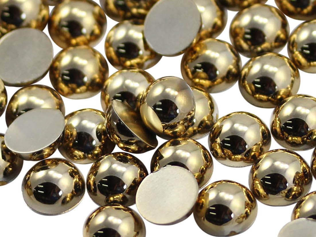 Allstarco 25mm Gold Flat Back Acrylic Round Pearl Cabochons Plastic Rhinestones Pearl Gems Embellishments for Jewelry, Crafts, Costumes, Card Invitations, Cosplay - 15 Pieces