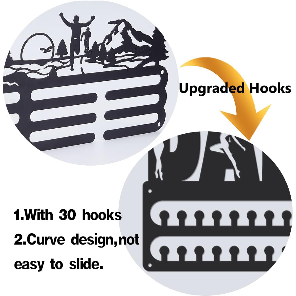 SUPERDANT Dance Medal Hanger Display Sports Medal Holder Wall Mount Medals Hanging 30 Hooks Matte Black Metal Belts Display Rack Iron Race Ribbon Award Organizer Gifts for Dancer Women Kids