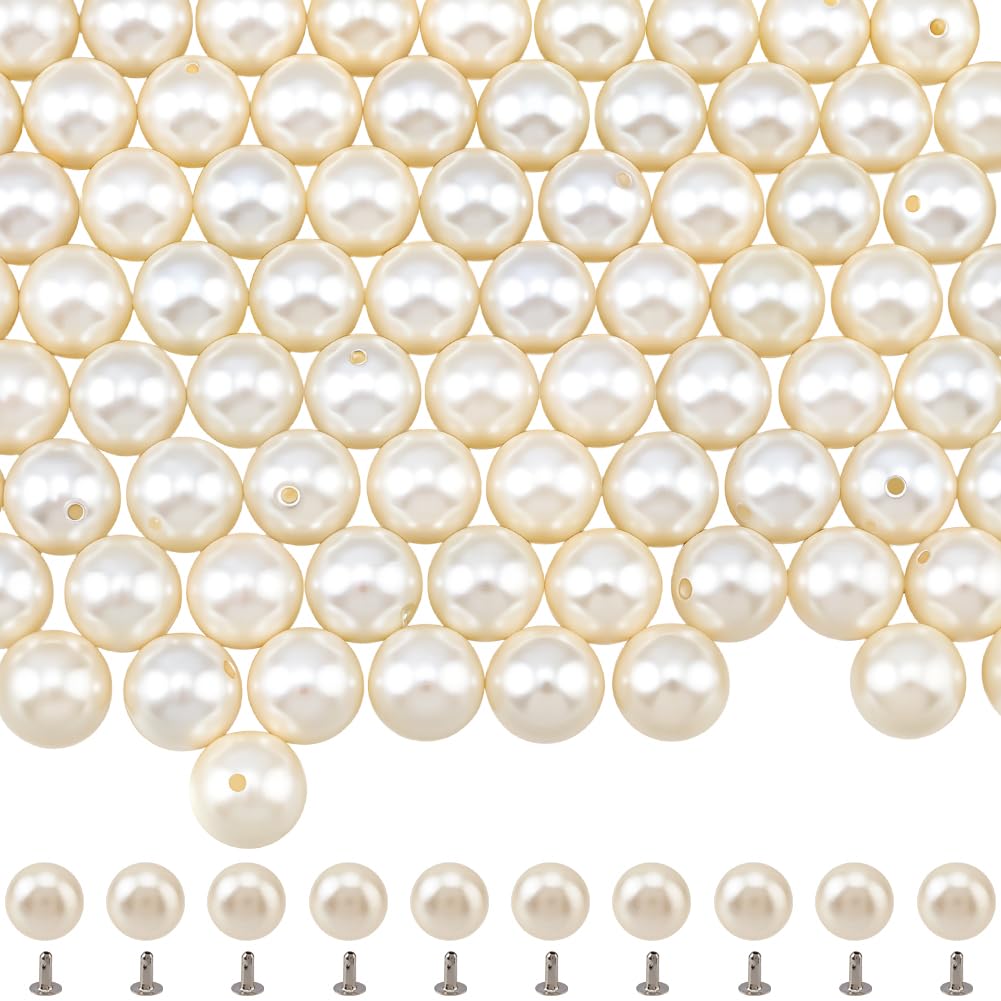 CALFOVERA 10mm Round Half Hole Pearl Rivet Studs 180PCS Leather Pearl Bead Rivet Buttons Spikes with Iron Findings for DIY Leather Clothing Craft Belts Hand Bags Hat Shoes Accessories