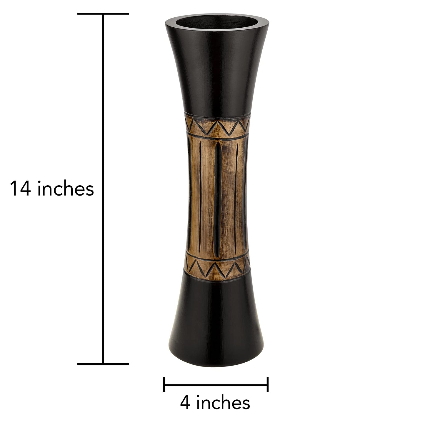 AeraVida Tribal Bali-Inspired Hand-Carved Wood Table Vase with Natural Brown Stain | Boho Chic Home Decor Accent | Trendy Rustic Wooden Vase for Living Room or Office
