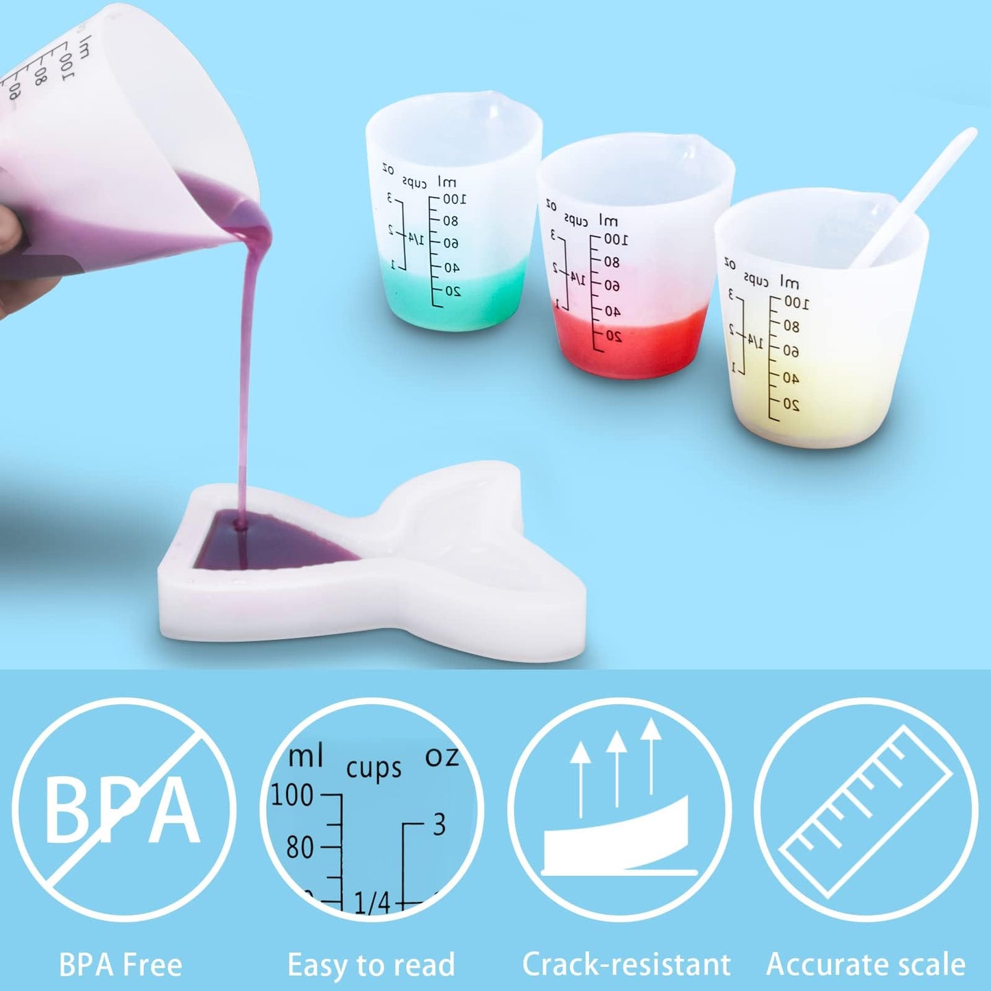 Creahaus 12pcs Silicone Measuring Cups for Resin, 100ml Non-Stick Black Measurements Epoxy Silicone Mixing Cups, Reusable Resin Supplies for Resin, Molds, Jewelry Making, Easy to Clean