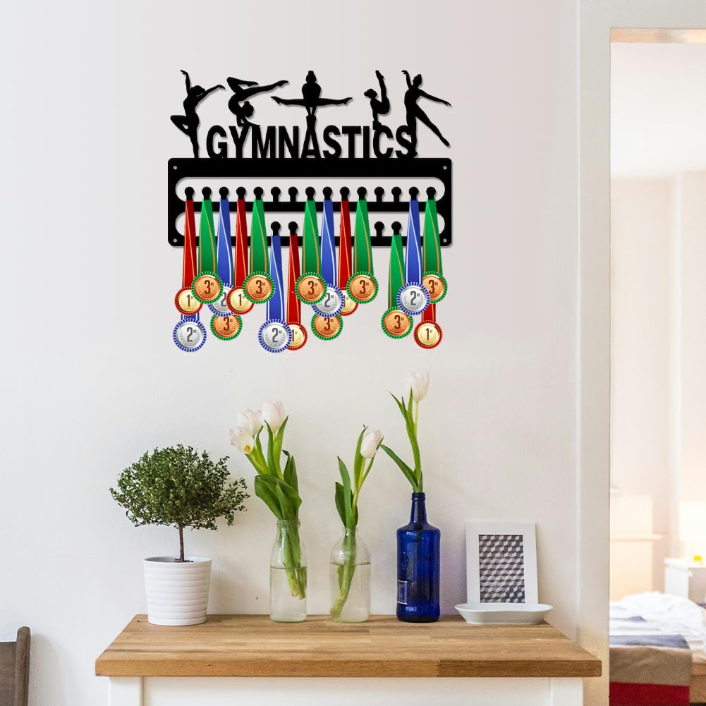 SUPERDANT Gymnastics Medal Hanger Display Sports Medal Holder Women's Gymnastics Iron Hanging 30 Hooks Metal Display Rack Organizer Race Ribbon Award Wall Hanger Gifts for Kids Athletes