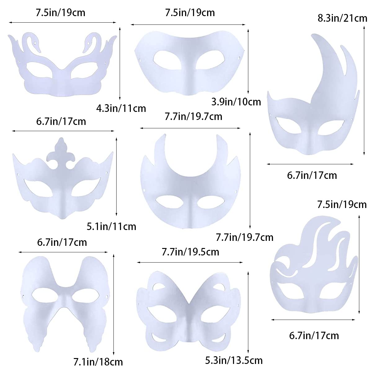 Qavctw 16PCS DIY White Masks Paper Cosplay Christmas Party Mask Unpainted Plain Craft Masquerade Masks for Christmas Mardi Gras Party Mask
