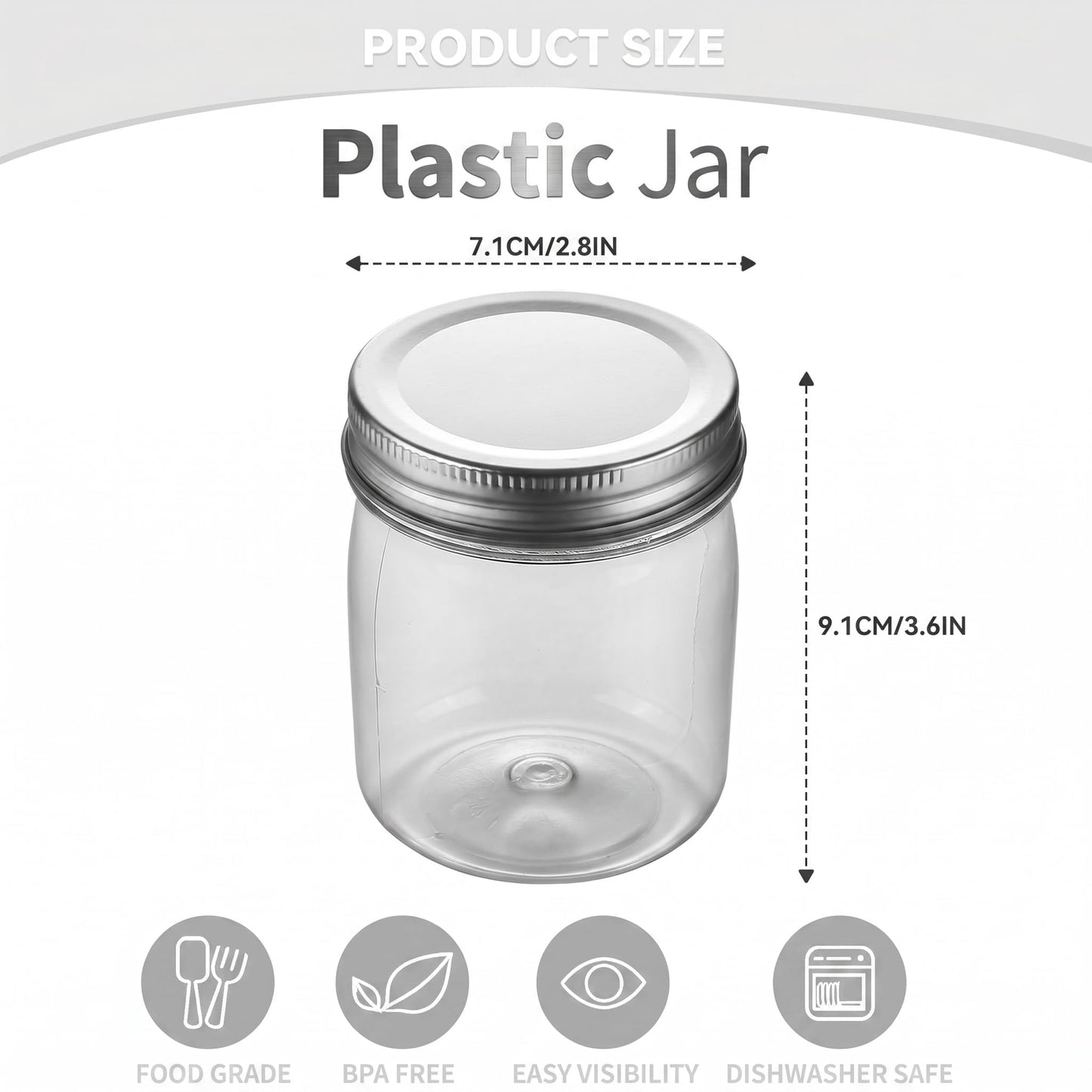 novelinks 8 oz Clear Plastic Jars with Airtight Lids, 16 Pack Plastic Mason Jars with Lids 8oz, Refillable Storage Slime Containers & Small Spice Jar for Kitchen Organization (16 Pack,Silver)
