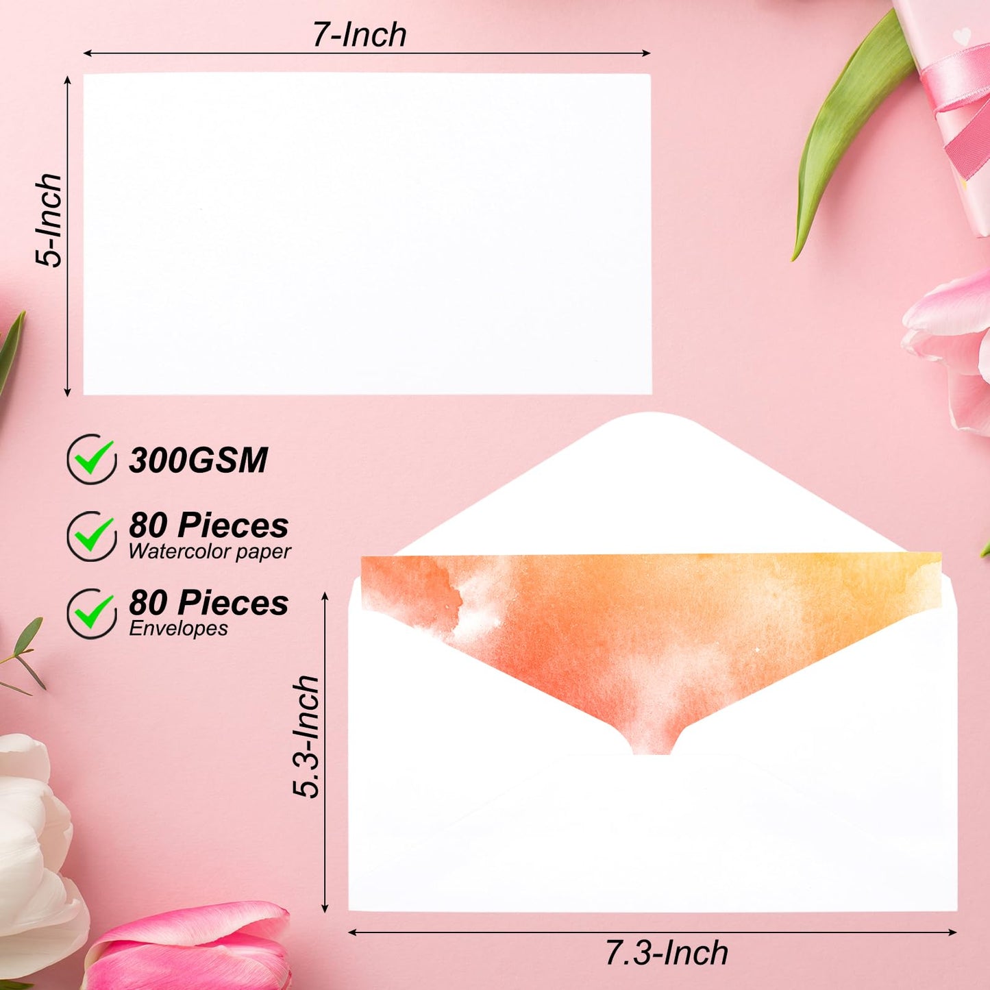 PATIKIL 50 Sets Pure Cotton Watercolor Cards 140lb/300 GSM Postcards with Envelopes for Art Painting Creative Thank Notes, 5x7 Inch