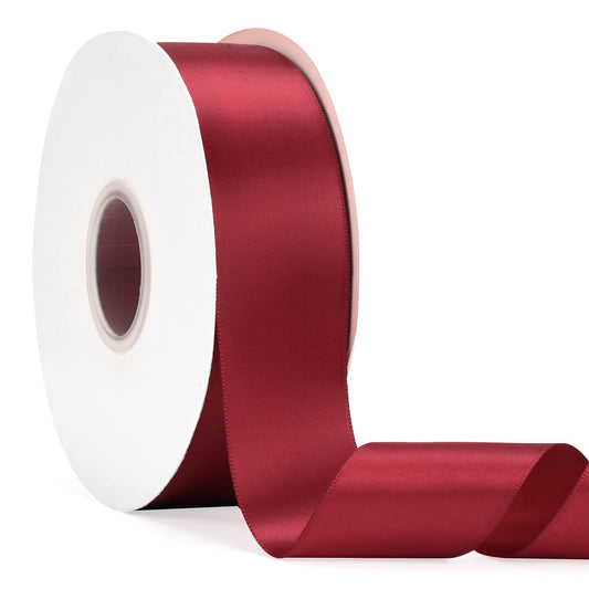 1-1/2" x 50Yds Burgundy Double Faced Satin Ribbon,High Density Solid Color Ribbon,Great for Crafts,Gift Wrapping,Sewing,Wedding&Christmas Decor (1-1/2" x 50Yds, Burgundy)