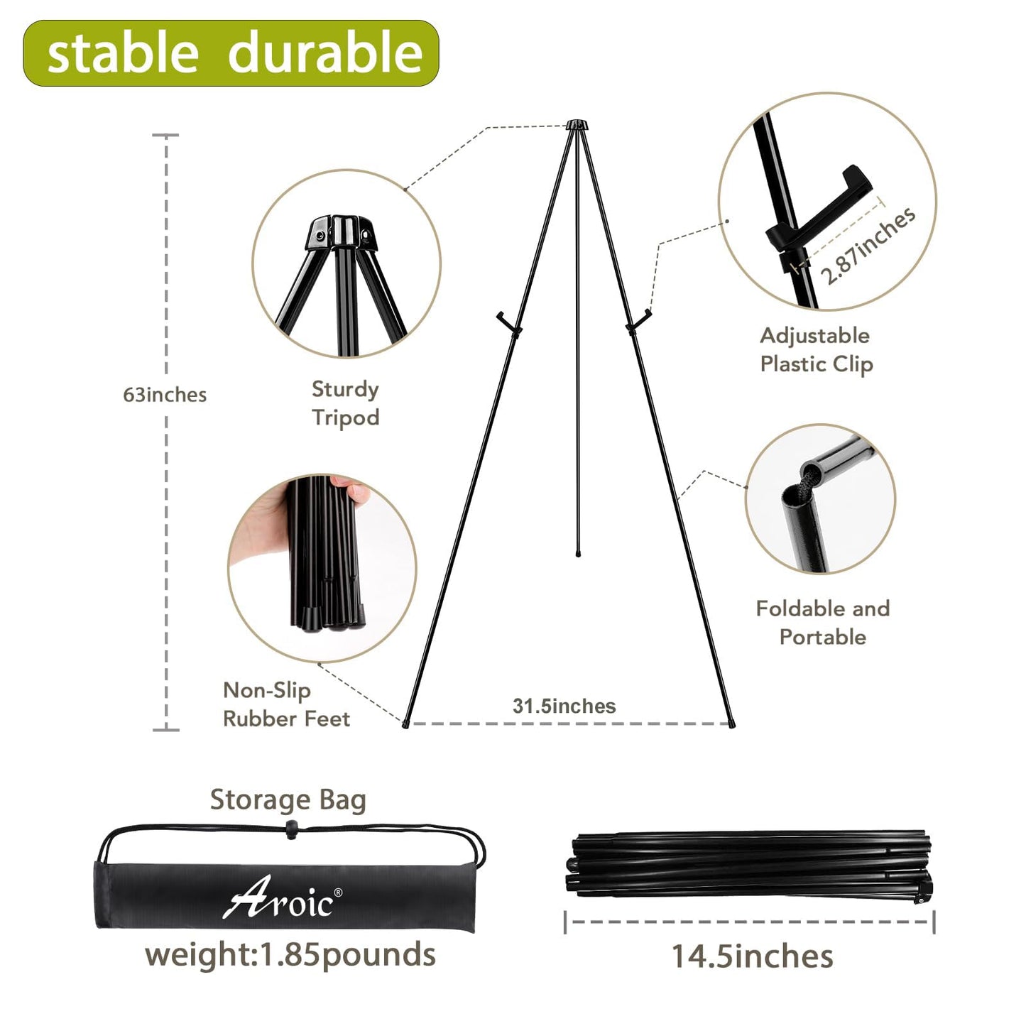 AROIC 63 "Easel Stand for Display, 6 Pack Portable Foldable Metal Easel, Easels for Signs Wedding Logos,Arts, Painting,Adjustable Floor Easels with 6 Storage Bag
