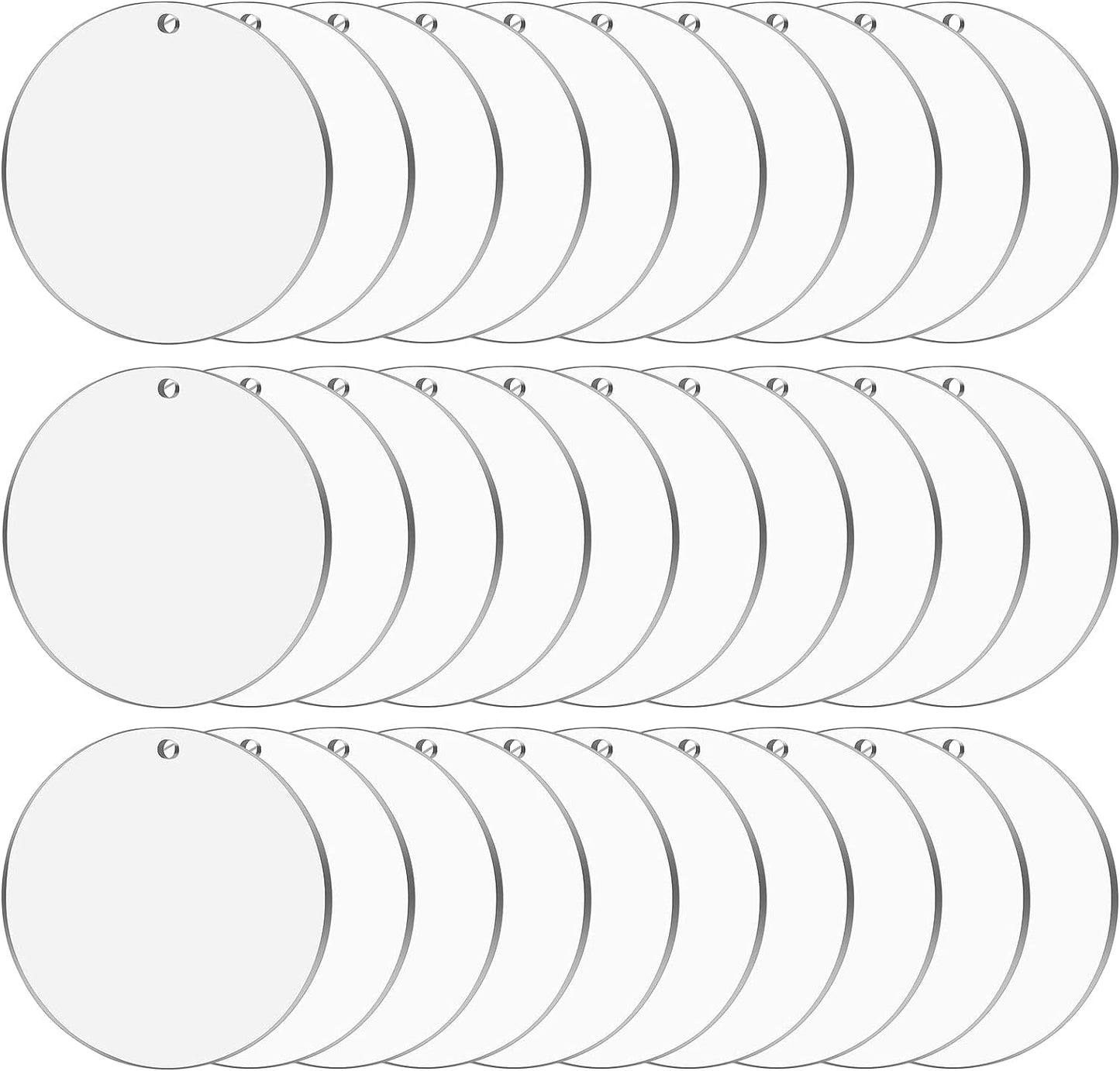 Cludoo 3.5 Inch Acrylic Ornaments Blanks, 30pcs Clear Round Acrylic Ornament Blanks, Acrylic Circle Disc Ornament Blanks with Hole for Vinyl, Christmas Decor, Engraving, Painting, and DIY Crafting