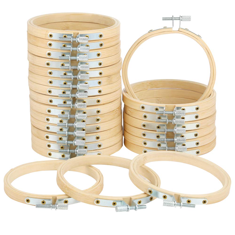 Caydo 24 Pieces 4 Inch Embroidery Hoops Bulk Wholesale Cross Stitch Hoop Ring for Embroidery, Art Craft Handy Sewing and Christmas Decoration