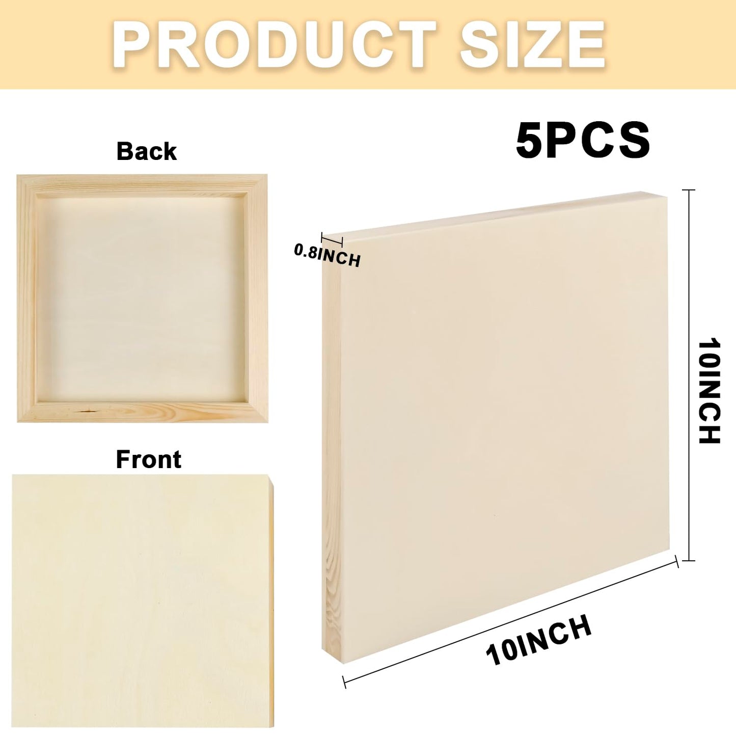 Unfinished Wood Panels, 10 x 10 Inch Wood Canvas Boards, 5 Pcs Wooden Canvas Panels Boards for Crafts Painting Canvas DIY Art Projects Pouring Arts Use with Oils Acrylics