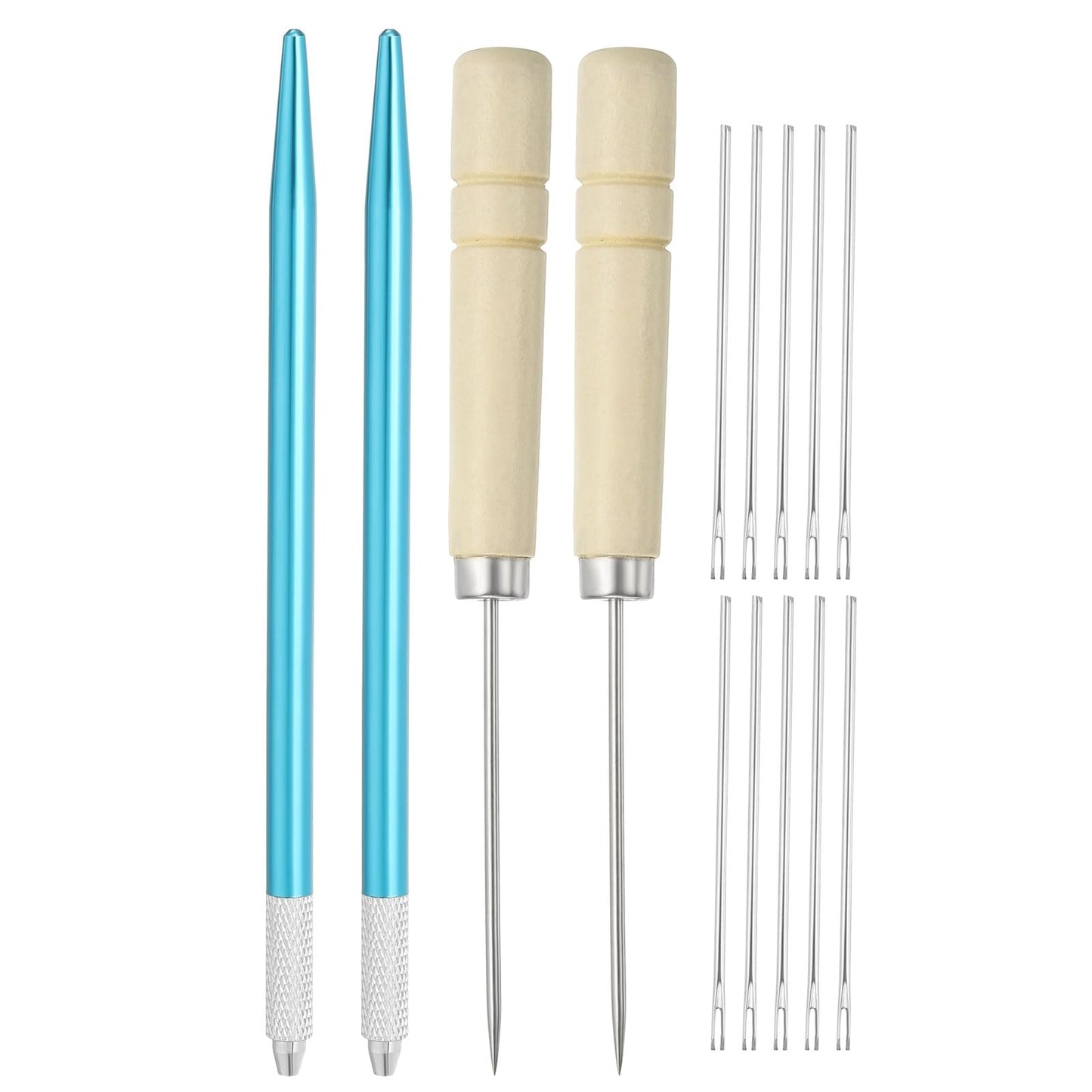 PATIKIL Doll Hair Rooting Holders Kit, 0.8mm Doll Hair Rerooting Knitting Needles with Wood Awls Crochet Hooks Doll Wig Tool for Doll Hair Making Supplies DIY Crafts, Blue