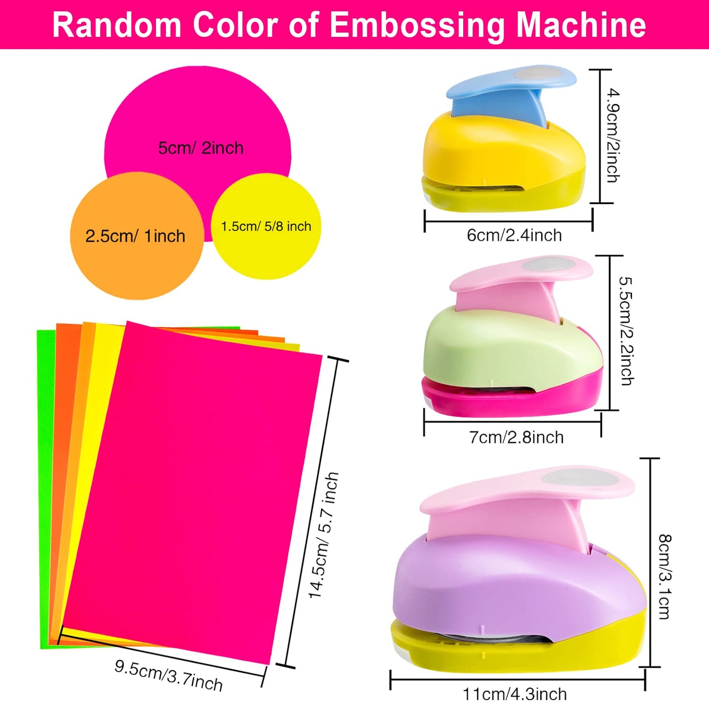 Chengu 3 Pack Craft Paper Punch Circle 2, 1 and 5/8 Inch Punch Paper Punchers Round with 10 Pcs Sticker, Cutter Purple Green Yellow for Card Making Scrapbook DIY Albums Photos Office Supplies
