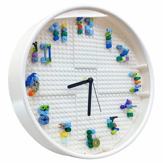 lycnufrewolf Kids' Wall Clocks, Kids' Room Decorations,DIY Building Block Clock, Wall Decor for Game Rooms and Children's Bedrooms, Creative, Cool & Cute Style, Boys' Birthday Gifts (White Frame)