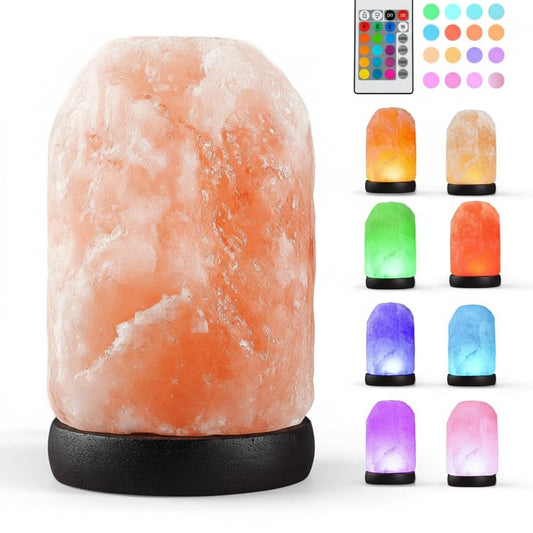 Liuliuyoyo Small Remote Salt Himalayan Salt Lamp 16 Colors, Natural Crystal Salt Rock Lamp Hand Carved Night Lights, USB Salt Crystal Lamp Remote Control Salt Lamp for Home Decor and Gift (1.9lb)