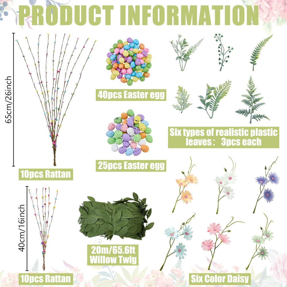 INFUNLY 20 Sets Rabbit Flower Crowns Making Kit 24 Inches Bunny Grapevine Wreath Kits DIY Festival Front Door Wreath with Pastel Eggs Hanging Floral Wreaths for Home Window Wall Holiday Party Decor