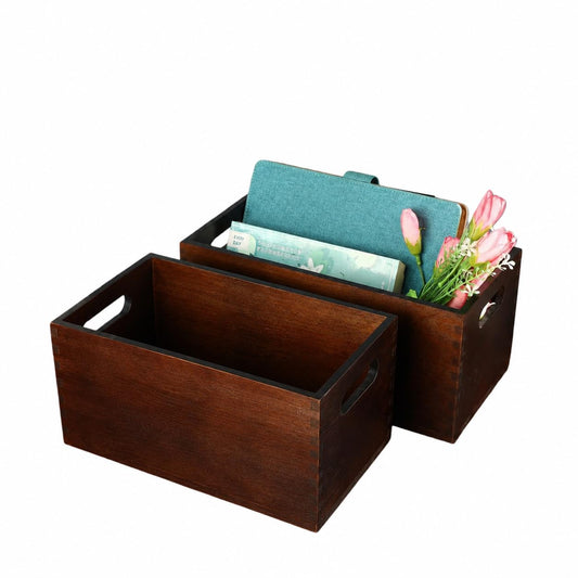 Voittozege Set of 2 Nesting Wooden Storage Crates with Handles, Stackable Rustic Storage Boxes & Decorative Display Baskets for Farmhouse, Kitchen Organization, Wedding or Retail Decor