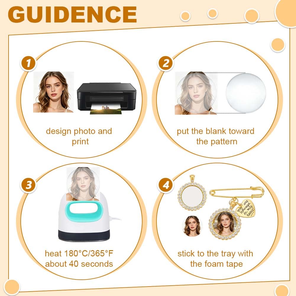 OLYCRAFT 10 Sets Gold Wedding Bouquet Photo Charm Pin Sublimation Blanks with Heart Pendant Round Pin Brooch Making Kit Bouquet Picture Charm DIY Pins Brooch Making Kit for Wedding Party Bridal