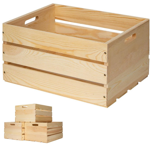 FORBRADS 1 Piece Large Pine Wood Crates For Storage, Unfinished Natural Wooden Crates, 17" x 13" x 8.9"