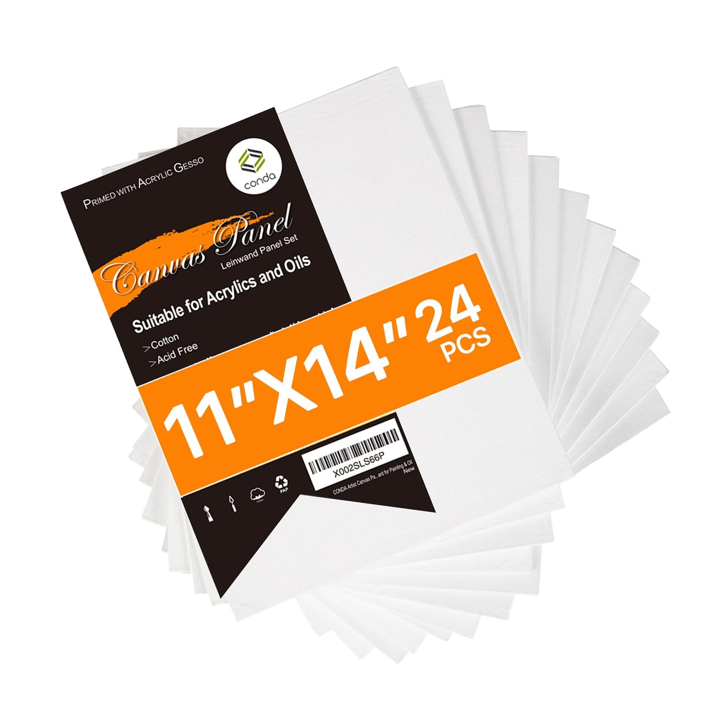 CONDA Canvas Boards for Painting,100% Cotton Canvas Panels, White Blank Canvases, Primed, Acid-Free, Artist Quality for Acrylic, Pouring Watercolor & Oil Painting 11 x 14 inch, 24 Pack