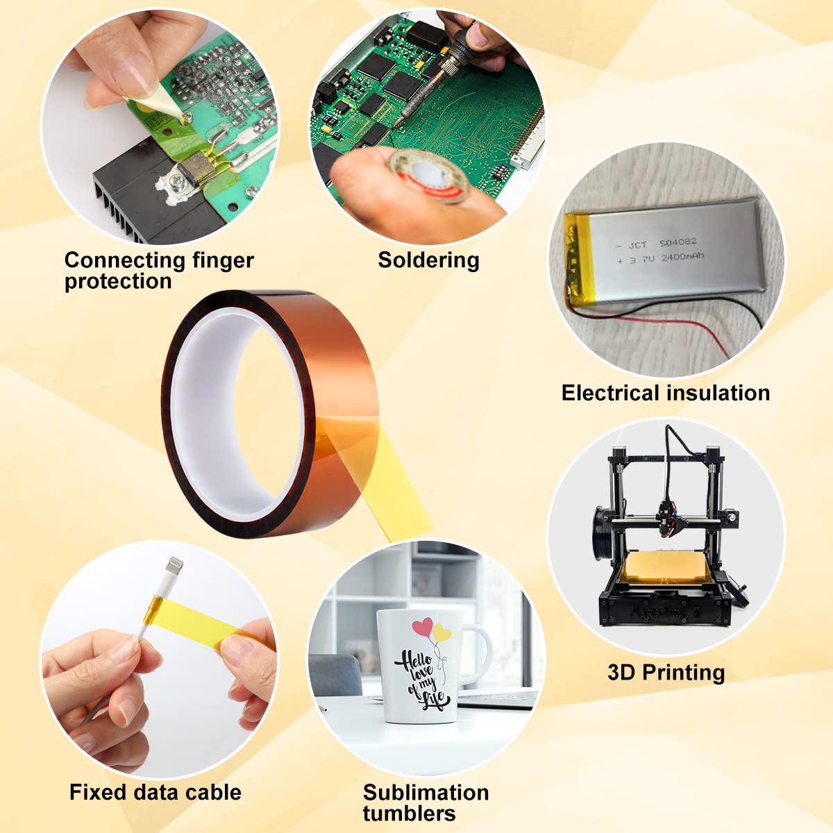 CoYlBod Polyimide Film Adhesive Tape High Temperature Tape 1 inch (25.4mm) X 33m,No Residue Heat Resistant Tape for Sublimation, Masking, 3D Printing, Electric Task, Soldering
