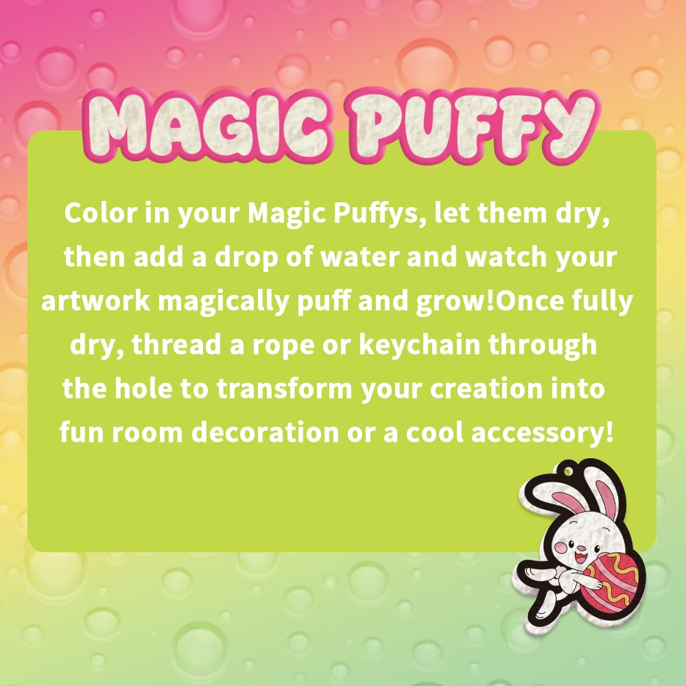 Artnedu Magic Foam Texture Painting Kit,Mess-Free Paint by Number Craft, DIY Color & Inflate Activity, Creative Gift for Girls & Boys Ages 4, 5, 6, 7, 8, 9, 10（Cute Bunny Theme）