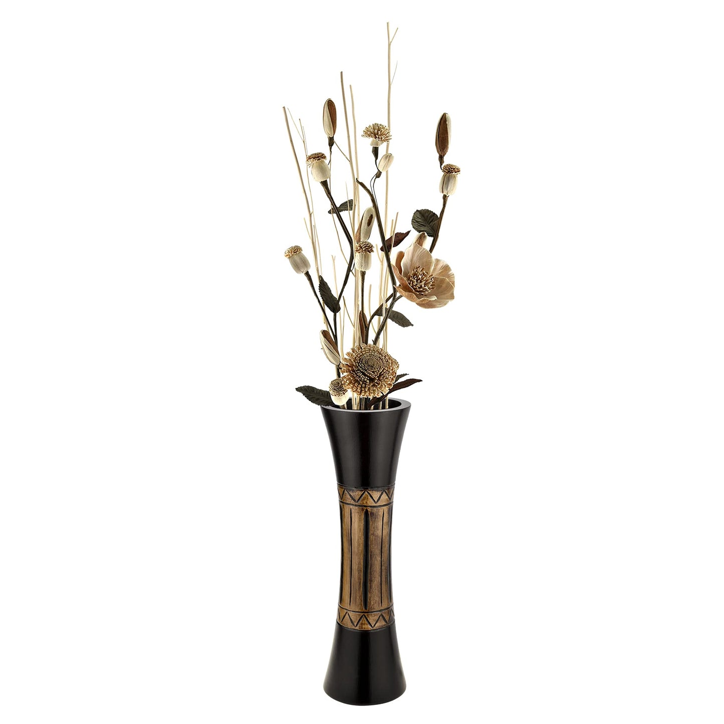 AeraVida Tribal Bali-Inspired Hand-Carved Wood Table Vase with Natural Brown Stain | Boho Chic Home Decor Accent | Trendy Rustic Wooden Vase for Living Room or Office