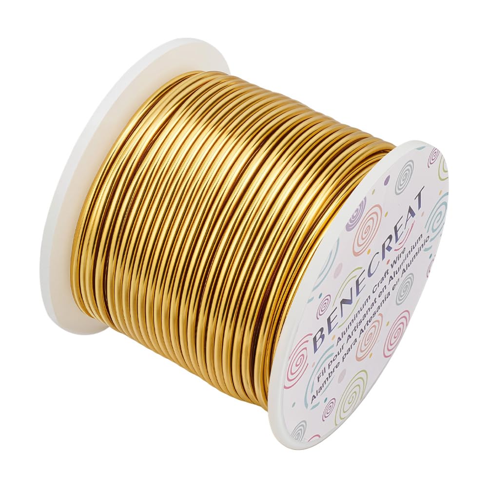 BENECREAT 12 17 18 Gauge Aluminum Wire (12 Gauge 100FT) Anodized Jewelry Craft Making Beading Wire Floral Gold Color Craft Wires for Air Plant Gardening, Model Making