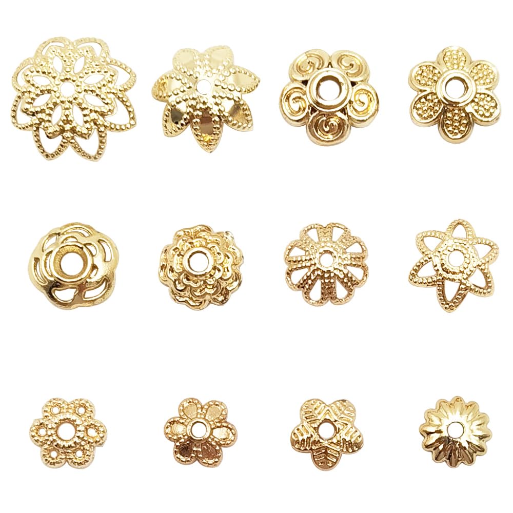 INSPIRELLE 120pcs Bead Caps Gold Plated Long-Lasting Metal Filigree Flower Cup Shape Bead for Jewelry Bracelet Necklace Making