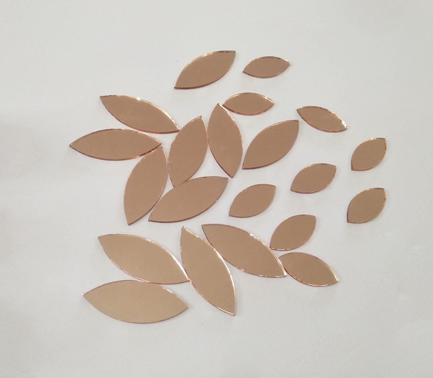 MEYA 120pcs of Glass Mosaic Tiles Petal Leaves, Glass Supplies for Crafts, Craft Mirrors, Mirror Embellishments (Rose Gold Mirror)