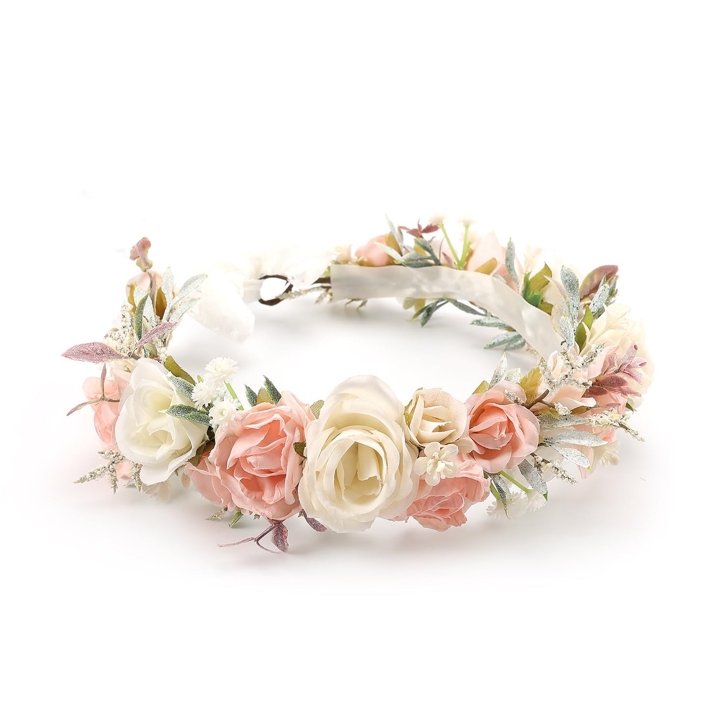 PoshMyra Flower Crown for Girls Wedding Peach Floral Holo Hair Headpiece Bridal Wreath Bridemaid Crown Kids Garland Family Photo Shoots Prop Headband for Women Maternity Wreath for Poppy Dogs