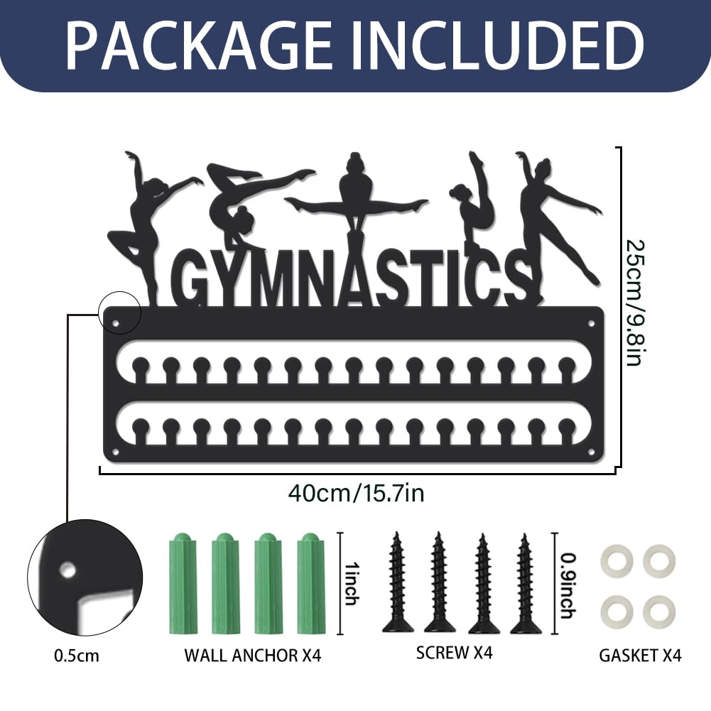 SUPERDANT Gymnastics Medal Hanger Display Sports Medal Holder Women's Gymnastics Iron Hanging 30 Hooks Metal Display Rack Organizer Race Ribbon Award Wall Hanger Gifts for Kids Athletes