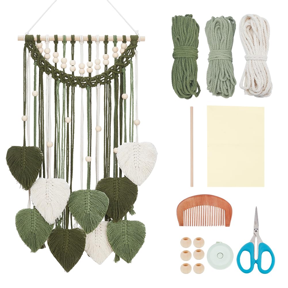 ORIGACH DIY Macrame Leaf Wall Hanging Kit Boho Macrame Leaf Tapestry Kit for Adults Beginner Handmade Macrame Feather Wall Hanging Decor for Living Room Bedroom