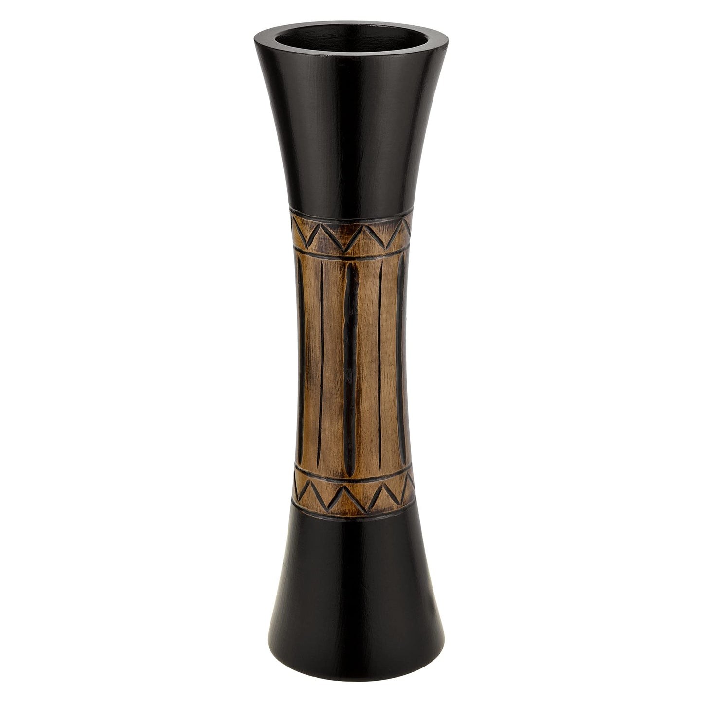 AeraVida Tribal Bali-Inspired Hand-Carved Wood Table Vase with Natural Brown Stain | Boho Chic Home Decor Accent | Trendy Rustic Wooden Vase for Living Room or Office