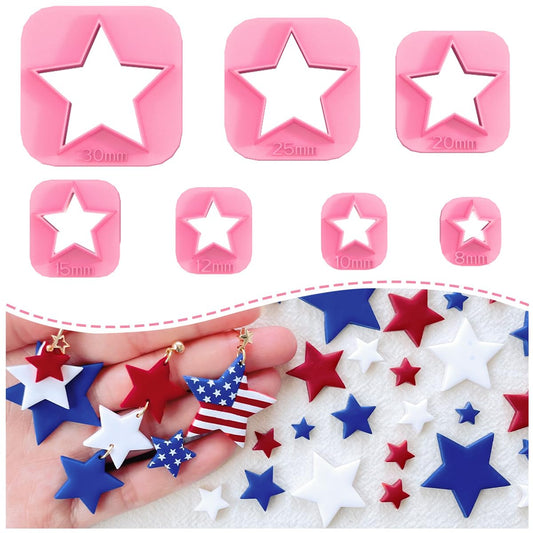 Keoker Stars Clay Cutters - 7 Pcs Fourth of July Polymer Clay Cutters, Independence Day Clay Earring Cutters, 4th of July Clay Cutters, Stars Polymer Clay Cutters (Stars)