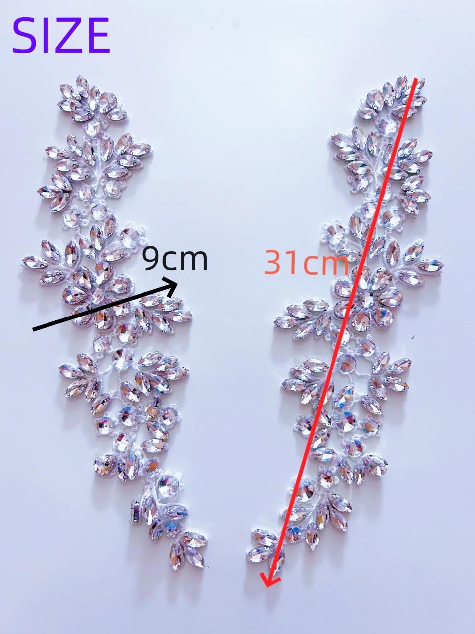 YMALANIYAKAIYA Lace Costumes Beaded Appliques Patches White Glass Rhinestones Crystals Designer DIY Garment Sewing Stage Dance Wear Wedding Party Dresses Accessories Crafts 1 Pair, ymal-h-0401