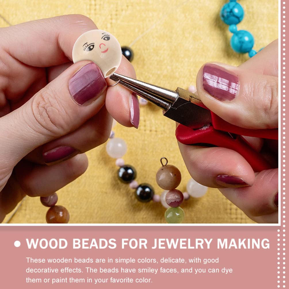 FOMIYES Wood Smile Beads 50pcs 14MM Wooden Round Beads Smile Face Ball Wood Spacer with Hole for DIY Jewelry Bracelet Necklace Craft Making