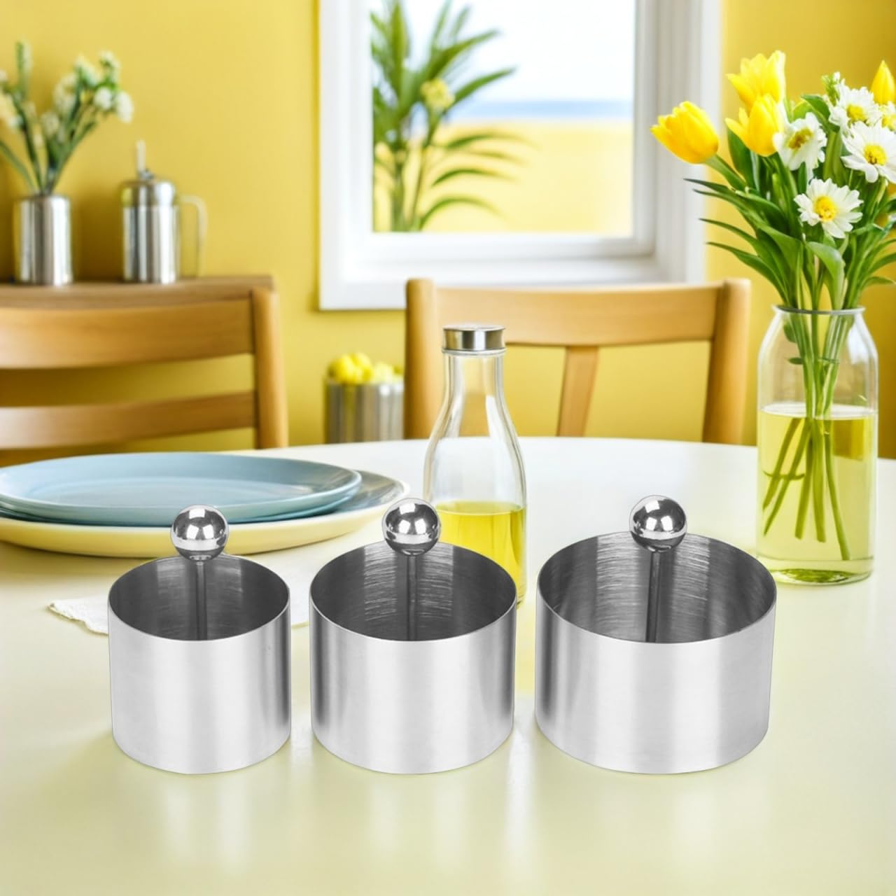 3pcs Sushi Mold with Pressers, Food Circle Cookie Cutter Ring, Stainless Steel Kitchen Utensil for Shaping Dessert Jelly Pastry Rice Balls Pastry 3.14 In