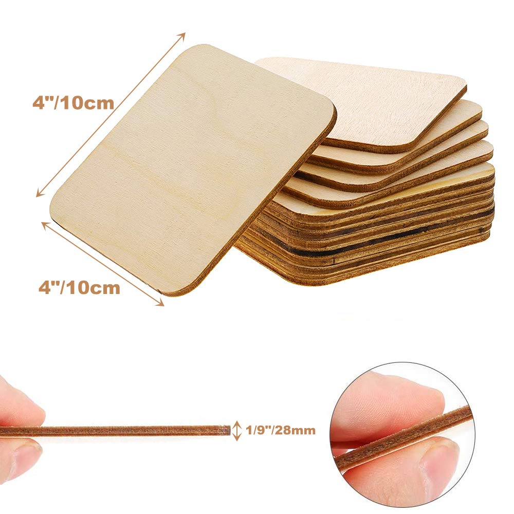 WLIANG 50 Pcs Unfinished Wood Pieces, Natural Blank 4 X 4 Inch Wood Squares, Wooden Square Cutouts Tiles for DIY Crafts Painting, Coasters Engraving, Home Decorations