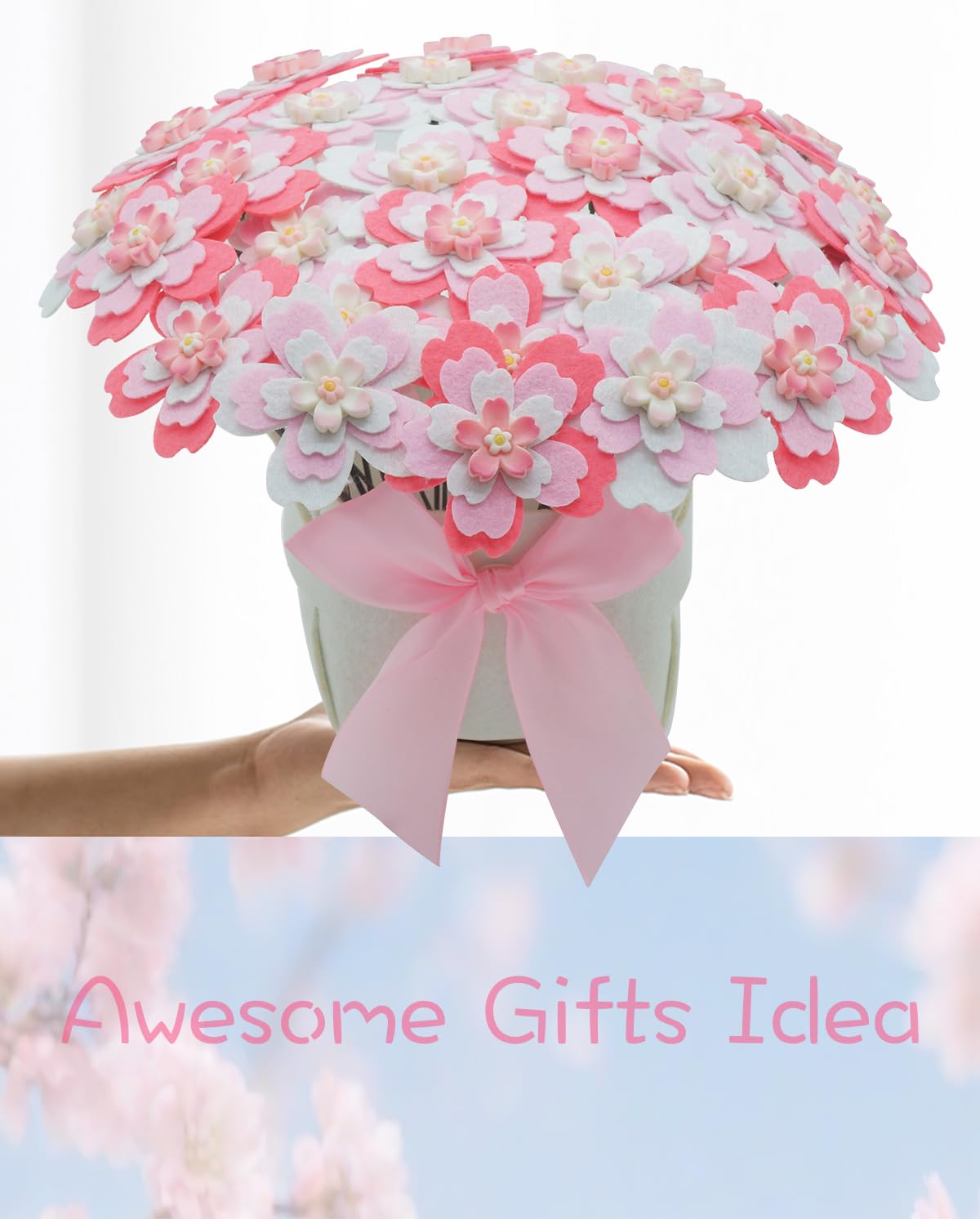 BAZIMA DIY Felt Flower Art Craft Kit,Cherry Blossom Bouquet Making Kit, Floral Gifts,Beginner Craft Kit, Arrange Pre-Cut Felt Flowers, Ideas for Art Project Activity,32 Felt Flowers.