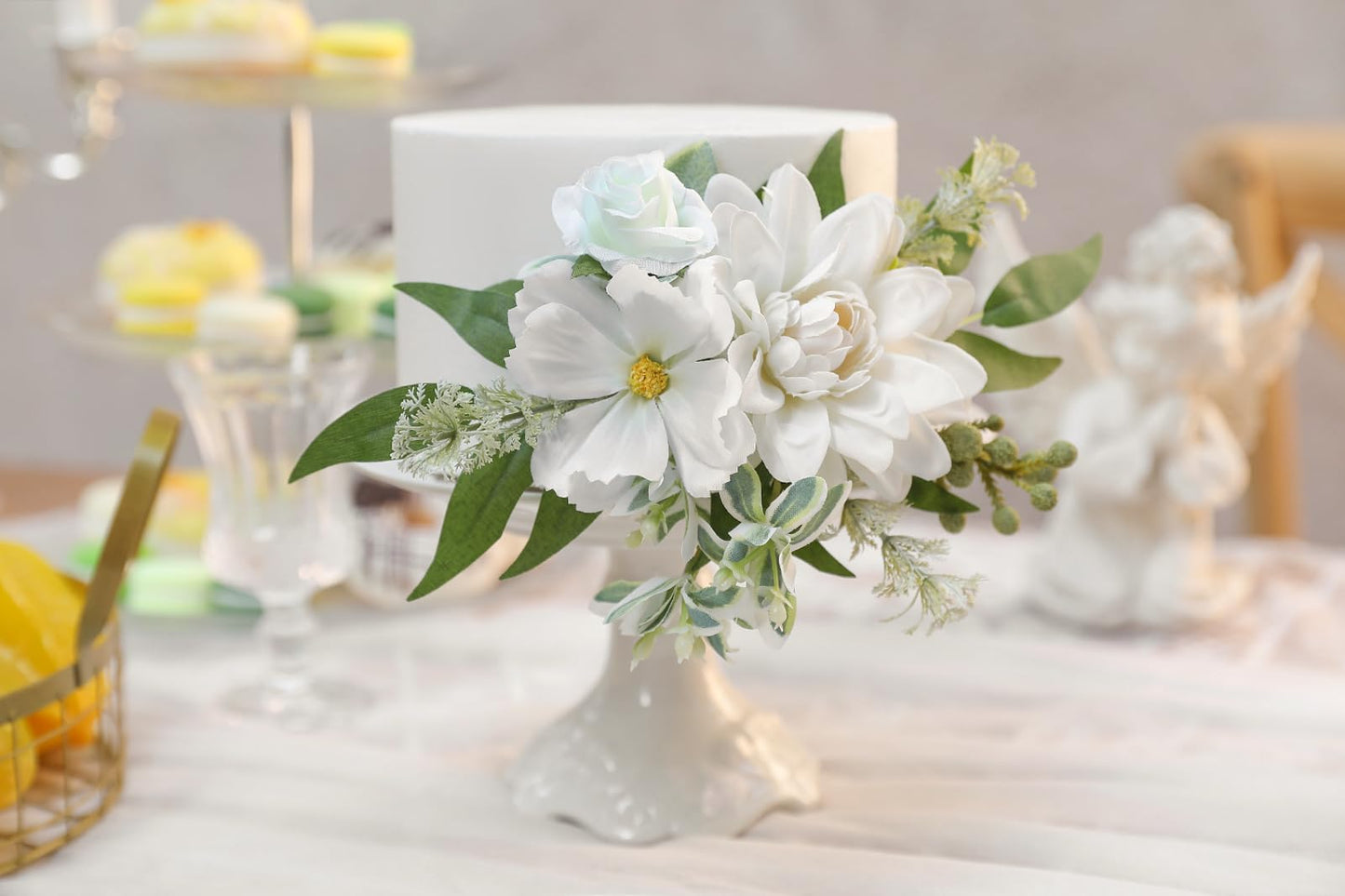 Serra Flora 3Pcs Pre-made Silk Flowers Cake Topper Wedding Artificial Flowers Decor Artificial Rose Cake Decorations for Birthday Baby Shower Engagement Anniversary Party Supplies.