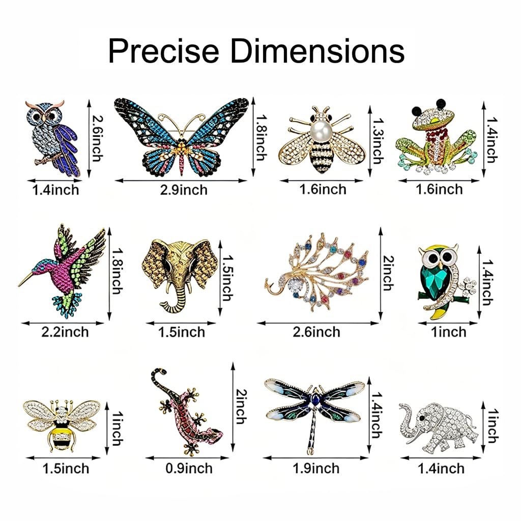 12 Pcs Brooches and Pins for Women Bulk Set Rhinestone Broches Pin Crystal Vintage Brooch Retro Pin Broches Para Ropa De Mujer Gifts for Women Girls