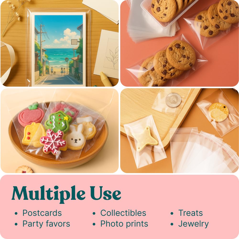8" X 10" Self Sealing Cellophane Bags (1000 Pack) - Clear Cookie and Pretzel Rod Bags With Seal for Baked Goods Packaging, Cookie Wrappers, Bakery Packaging, Bake Sale, Candy, Treats, Goodies, Gifts