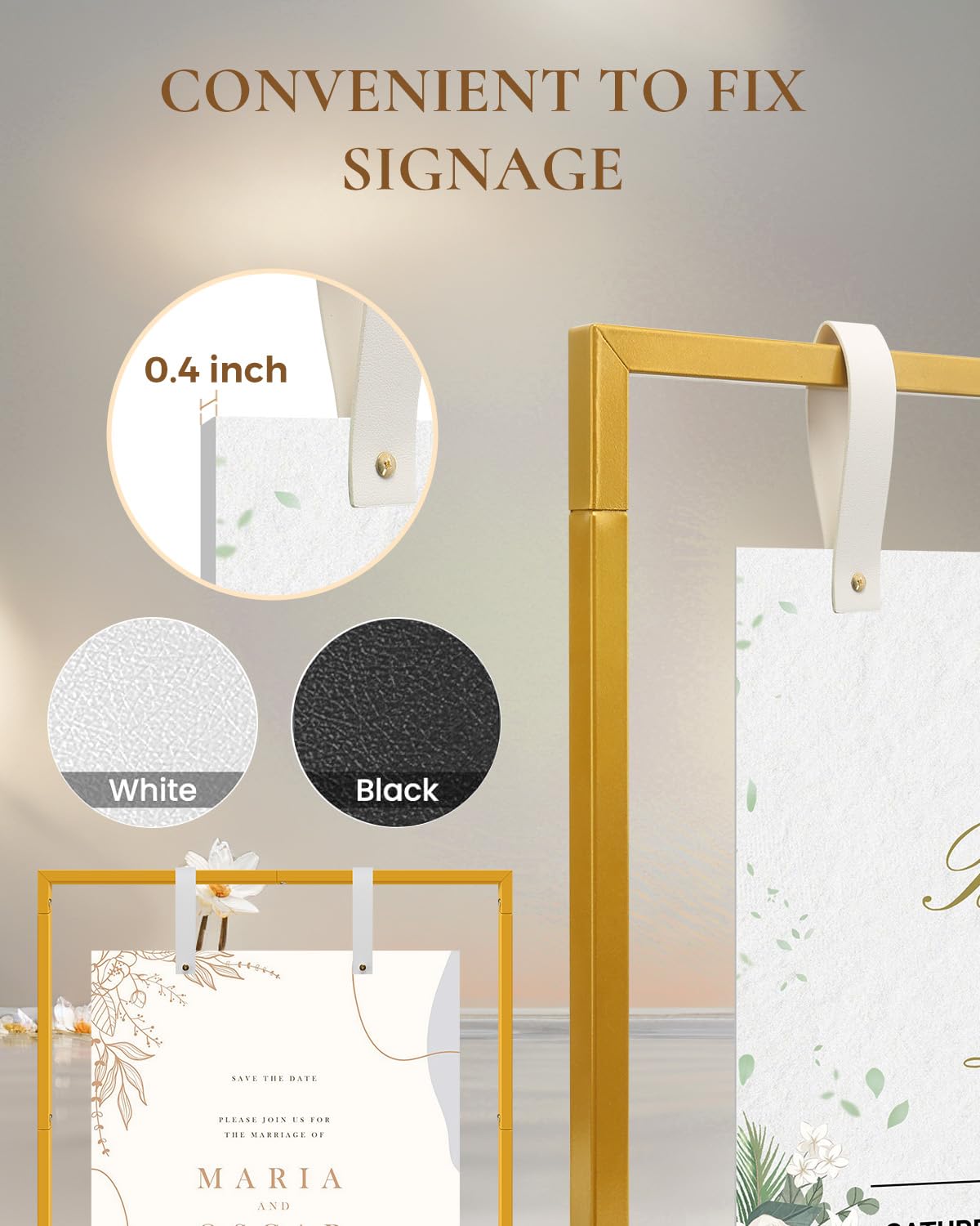 Wedding Sign Holder - Adjustable Welcome to Our Wedding Sign Stand Stand with 39 Premium Templates & Leather Straps, 64"x 30"x 20" Heavy Duty Easel Stand for Sign Display Poster, Wedding, Birthday
