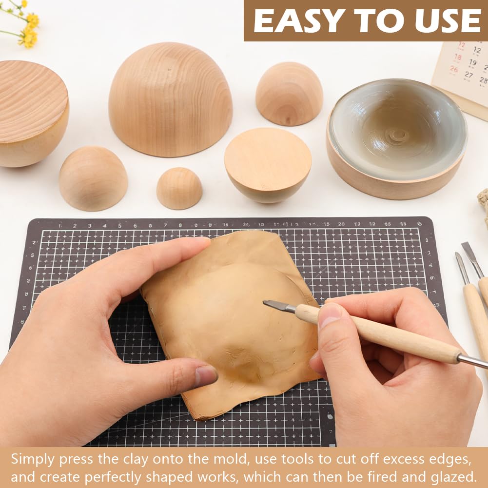 8Pcs Half Round Pottery Tools Set, Wooden Ceramic Top Forms & Plaster Molds for DIY Bowls, Plates, Dishes, Slump Press Art Making Supplies(Original,Size:8 Sizes)