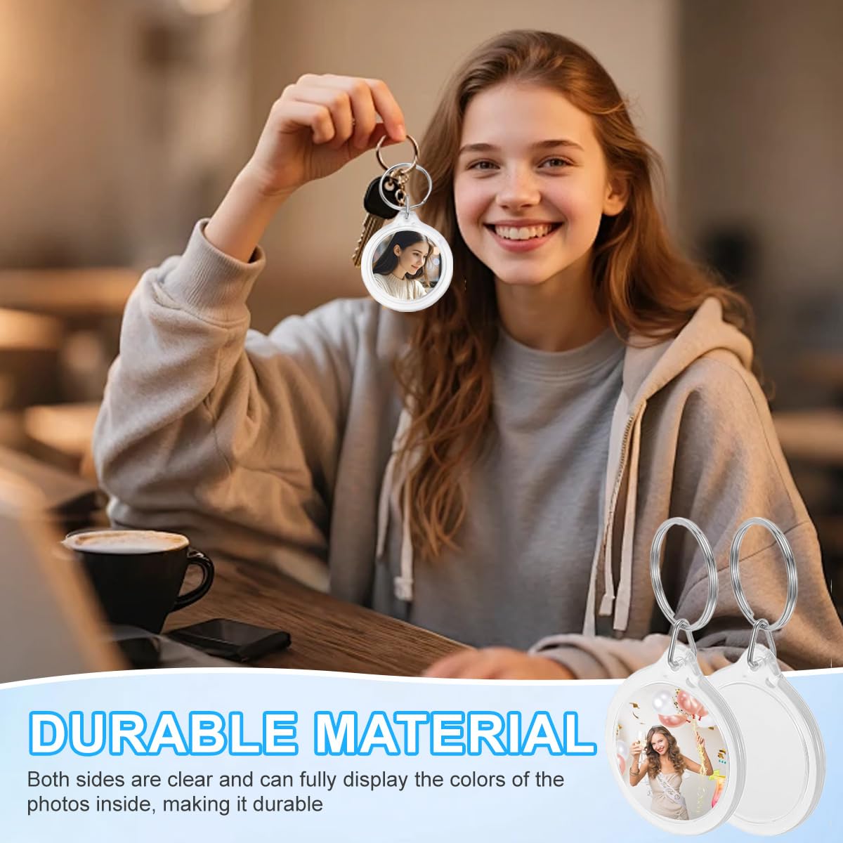 UPSTORE 25PCS 1.4inch Inner Diameter Round Clear Acrylic Blank Passport Photo Logo Image Inserts Split Keychain Keyrings Wallet Friendly Picture Snap-in Frame Key Ring for Women and Men
