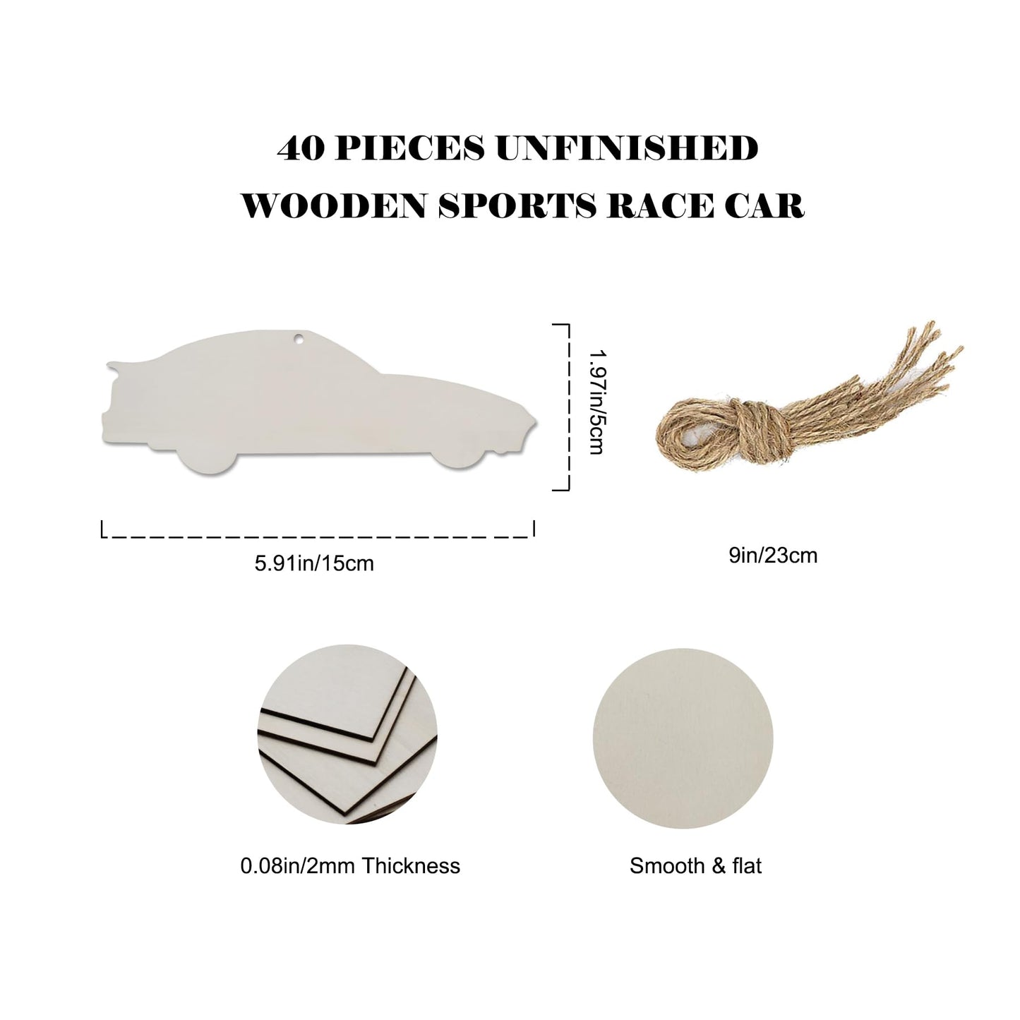 30pcs Wooden Sports Car Ornaments to Paint Unfinished Race Car Cutouts Transports Vehicle Car Theme DIY Craft Projects Unfinished Sports Car Wood Slice for Hanging Holiday Party Decoration