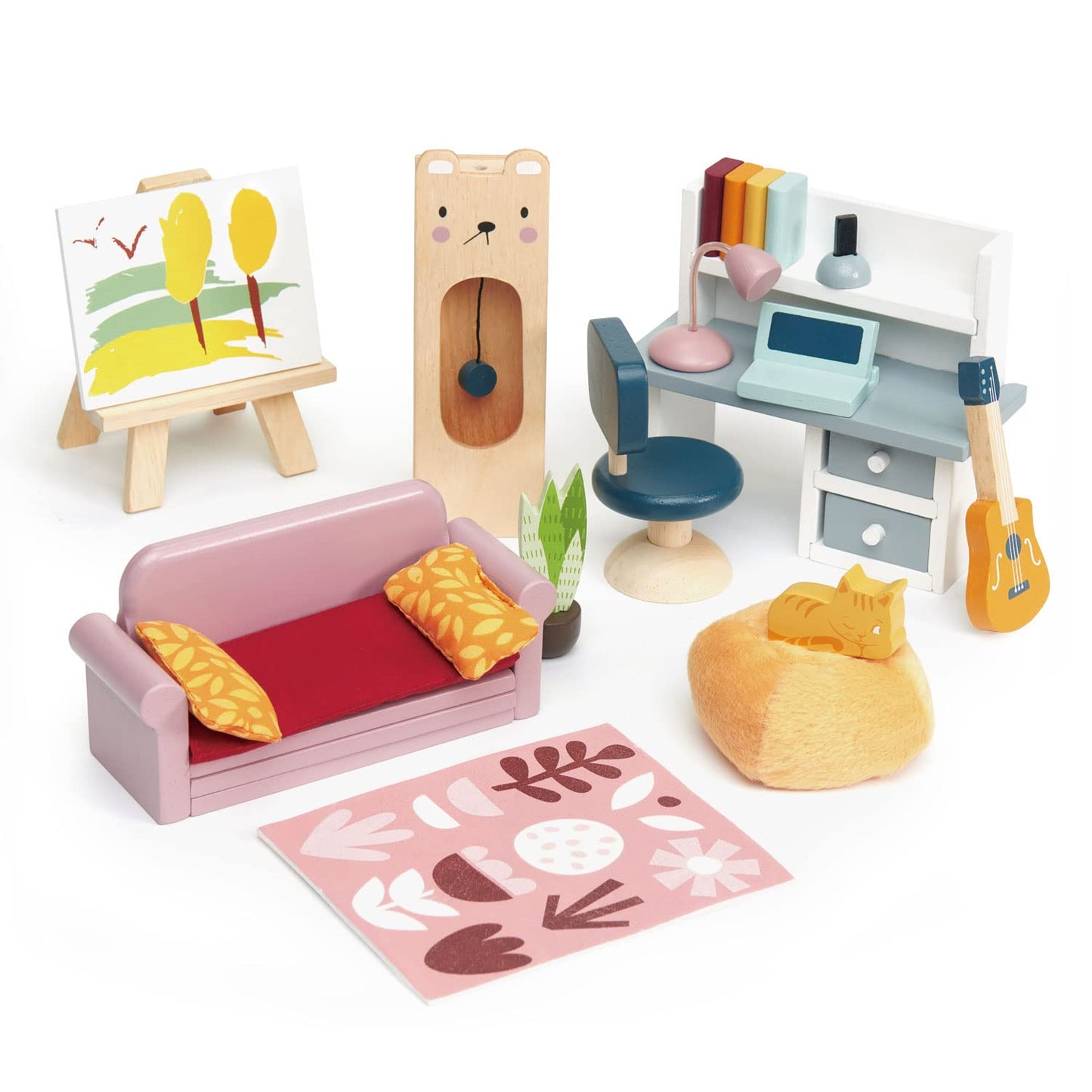 Tender Leaf Toys - Dolls House Study Furniture 1:12 Scale 23 Pcs Furnished Room Dollhouse Accessories Miniature Pretend Play Age 3+