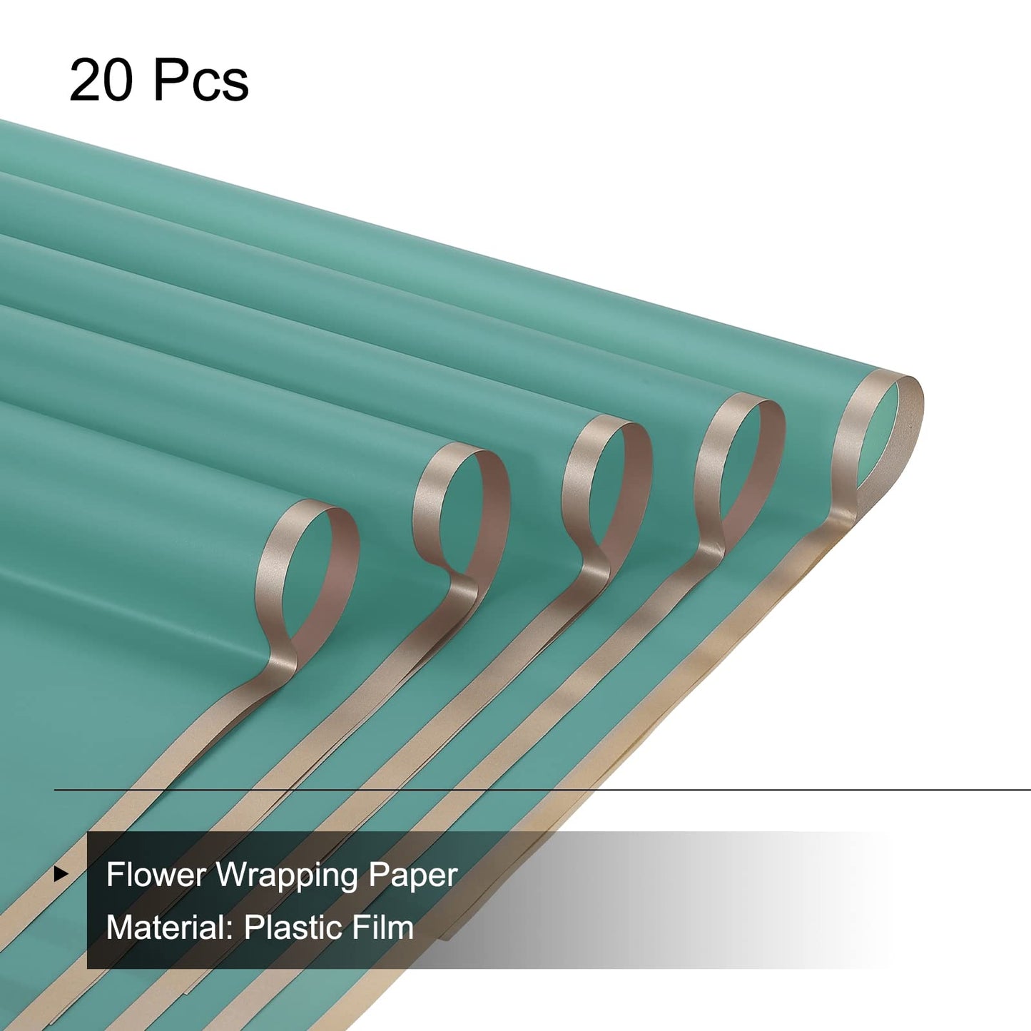 MECCANIXITY 20 Pcs Gold Edge Flower Wrapping Paper Turquoise 22.8x22.8 Inch Waterproof for Florist Bouquet Supplies, DIY Crafts, Gift/Gift Box Packaging